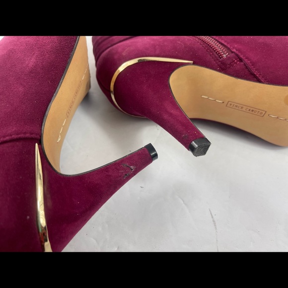 Vince Camuto Vinisha 7 Medium Bootie Red Suede Ankle Zip Heeled Boots Shoes - Picture 8 of 12